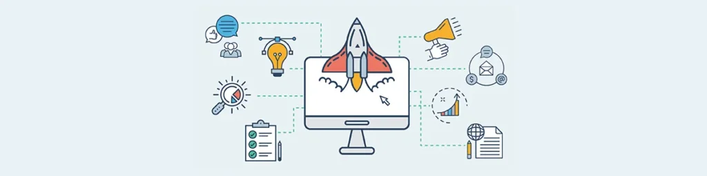 Ilustración de Data Driven Marketing con gráficos y análisis de datos
