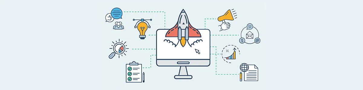 Ilustración de Data Driven Marketing con gráficos y análisis de datos