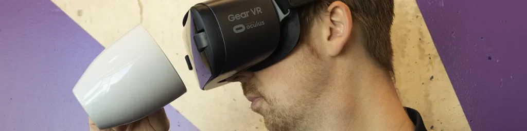 Ilustración minimalista del Metaverso con iconografía digital y realidad virtual por Dos Comas
