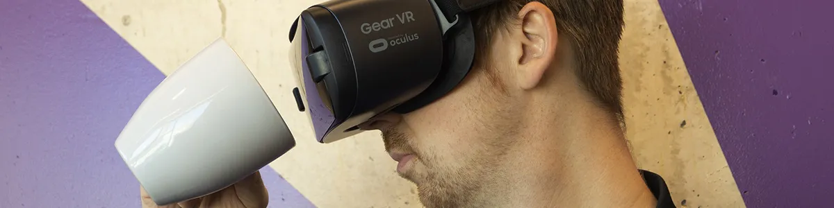Ilustración minimalista del Metaverso con iconografía digital y realidad virtual por Dos Comas